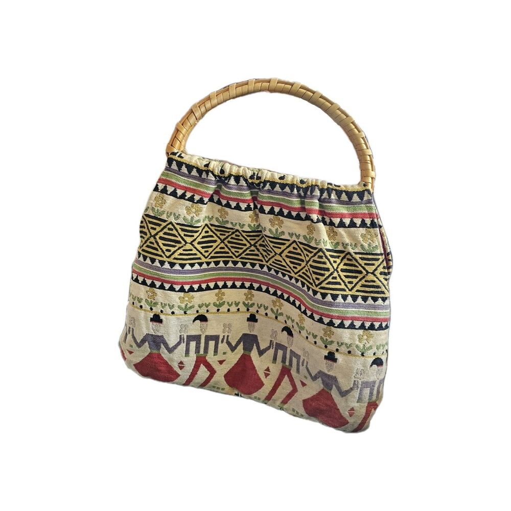 Scandinavian Bag Embroidered Folk Dancers Large Size 15.5" Tall x 18" At Bottom